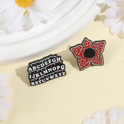 Fantasy Horror Movie Brooch Set - 3-Piece Enamel Pins with Piranha Plant & Letter Designs