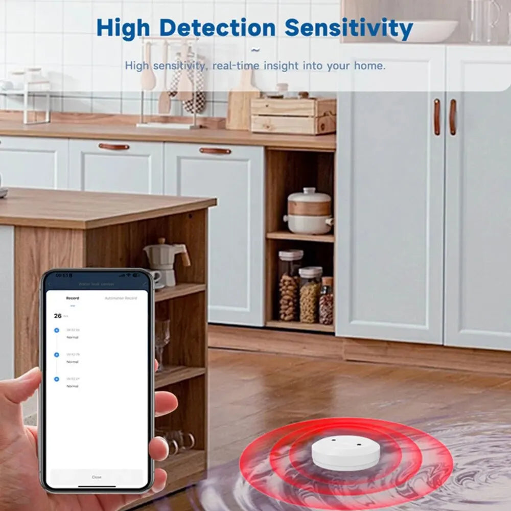 ZigBee Water Sensor - Tuya Leak & Flood Detector for Kitchen/Bathroom, App Remote Monitoring & Home Assistant Support