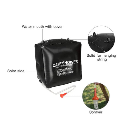 40L Solar Power Camping Shower Bag: Fast Heating Shower Head - Water Storage Bag for Camping, Fishing, Hiking, Bathing