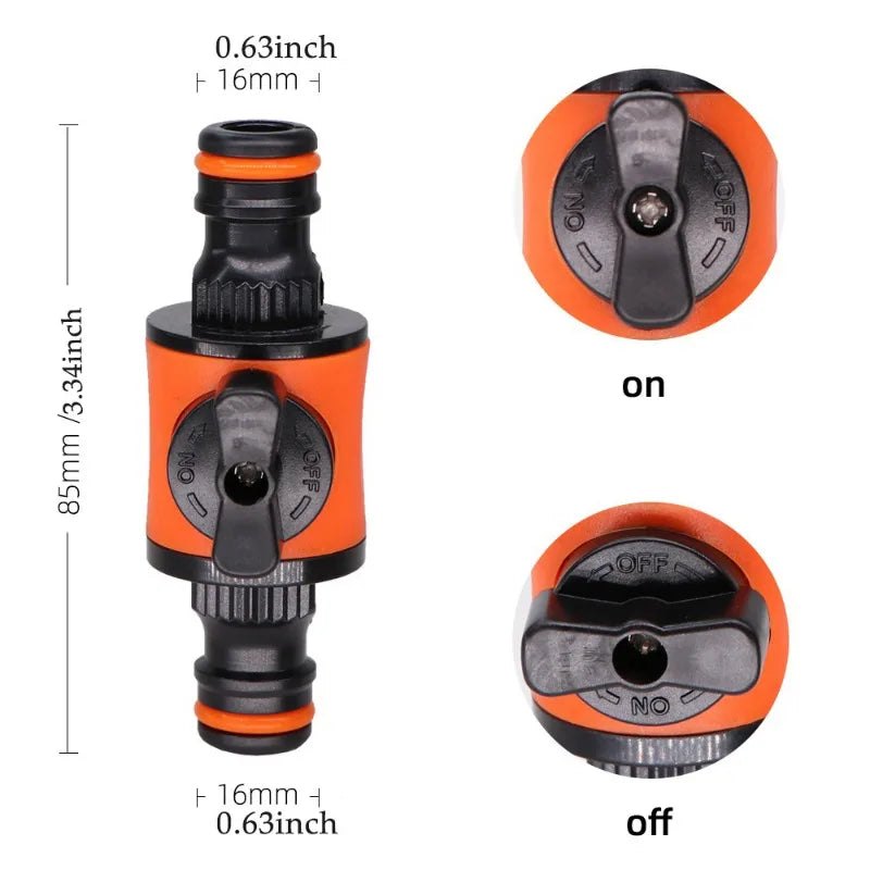 16mm Garden Hose Shut-Off Valve - Plastic Quick-Connect Tubing Tap Adapter for Irrigation, Watering and Car Washing