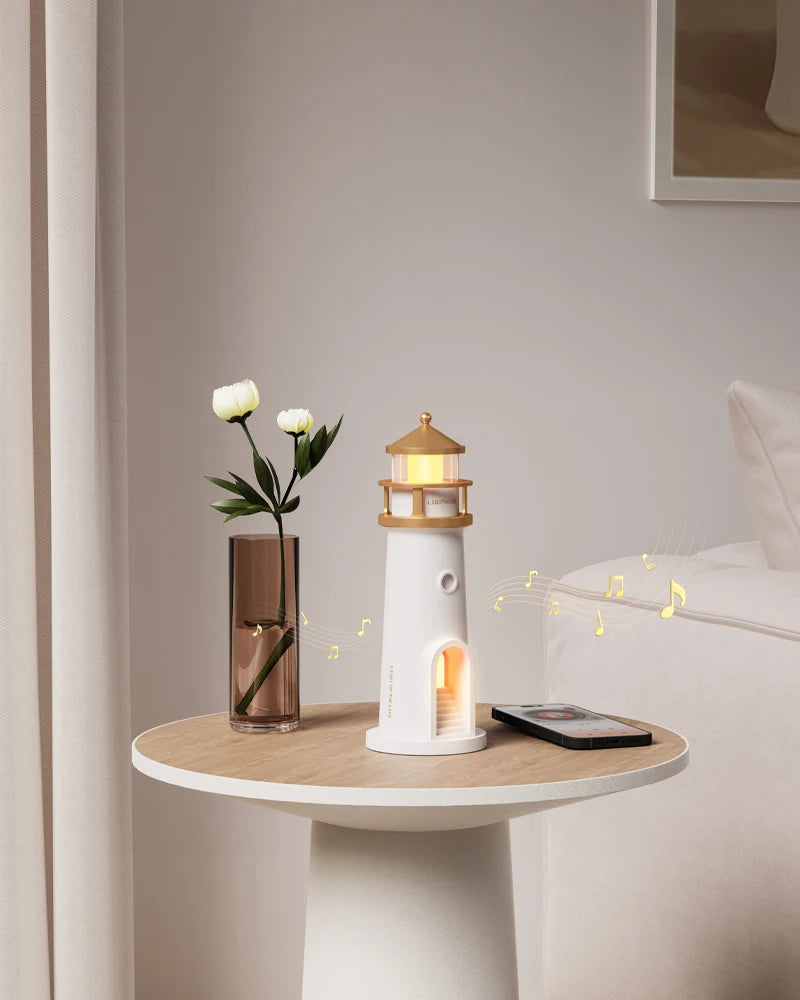Moon Lamp Projection Night Light – Lighthouse Design with Bluetooth Music, Remote Control & Motion Sensor, Ambient Light for Xmas & Birthday Gift