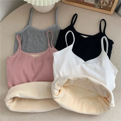 Women's Velvet Thermal Vest - Plush Winter Camisole | Solid Color Warm Sling Top | Thickened Underwear for Layering