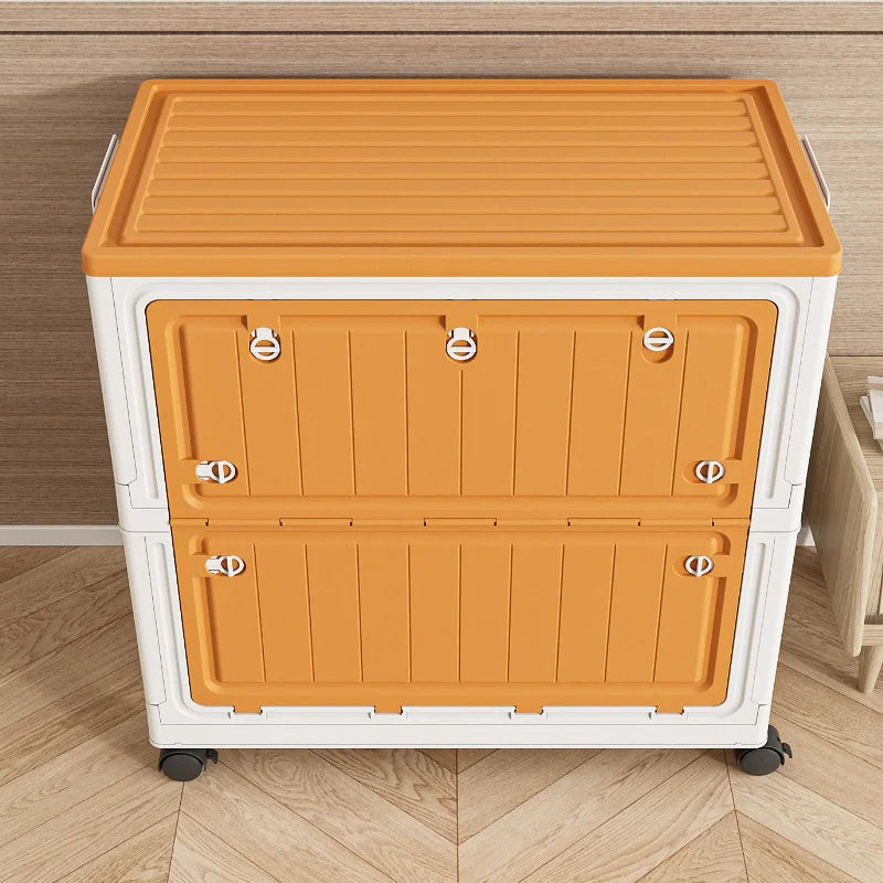 Large Capacity Foldable Storage Bin - Transparent Mobile Organizer with Wheels for Clothes & Toys
