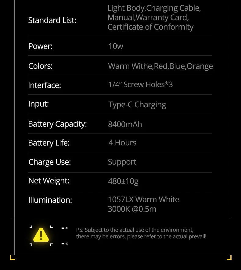 SIDANDE 10W Flashlight with Four Color Projection - 8400mAh Rechargeable Battery, 4 Hours Full-Power Output