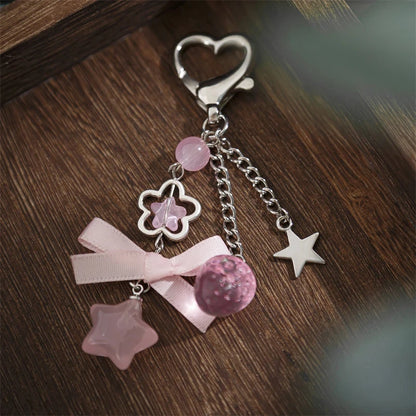 Cute Strawberry Bow Keychain - Y2K Pink Star Flower Tassel Heart Phone Charm Pendant for Women & Girls