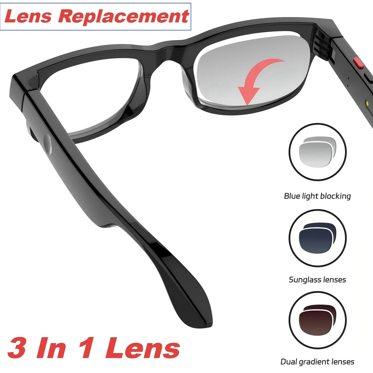 500W AI Smart Camera Sunglasses 3-in-1 Lens HD1080P ChatGPT Voice Control WiFi Bluetooth Intelligent Glasses
