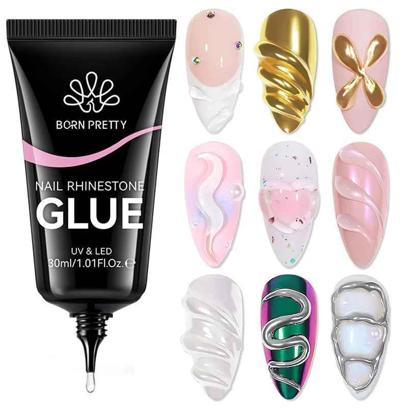 BORN PRETTY 30ML Nail Rhinestone & Gem Glue Gel – 3D Sculpting Adhesive for Nail Art, Flower Carving & DIY Decoration