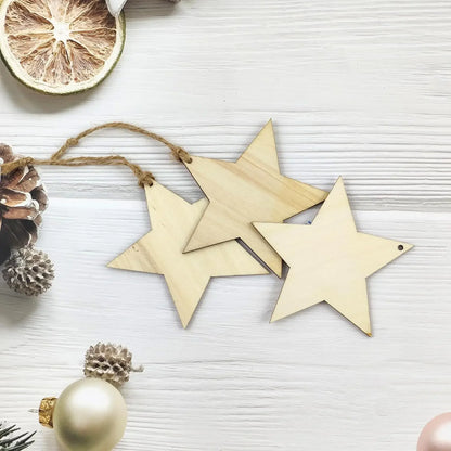 Unfinished Wooden Star Hanging Pendants (20/30/40/50pcs) – DIY Craft Wood Slices for Christmas Tree & Decoration Ornaments