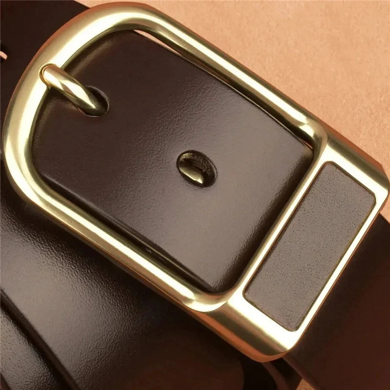 Genuine Leather Men's Belt – High-Quality Buckle, Cowskin Casual & Business Waistband, Cowboy Fashion Designer 2024 New