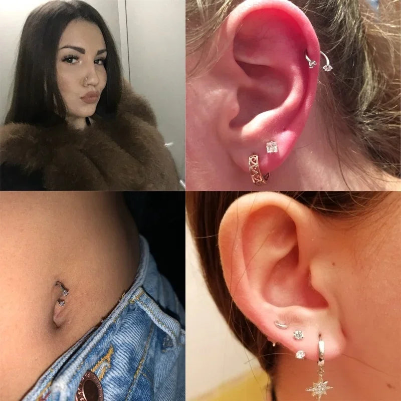 Stainless Steel Crystal Hoop Piercing – Nose, Ear, Belly Ring for Women & Men, Cartilage Helix Daith Jewelry