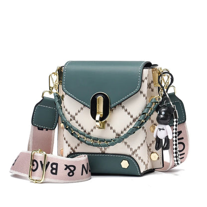 Mini Studded Crossbody Bag for Women - Argyle Embroidery Mobile Phone Purse with Trendy Chain Decor
