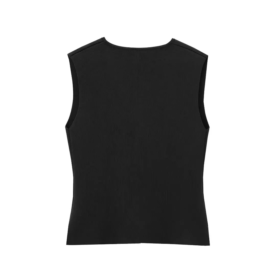TRAF 2024 Women's Knit Vest Top – Cropped Sleeveless, Button Front, Summer Knitted Holiday Short Tops