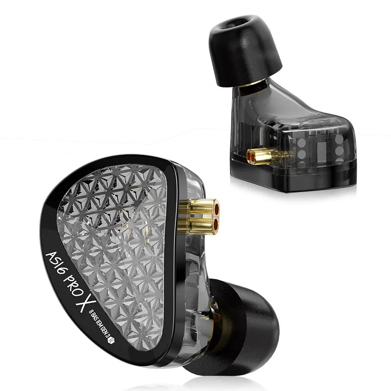 KZ AS16 PRO X In-Ear Headphones — 8 Balanced Armature HiFi Earbuds with Three-Channel Acoustic Duct Structure
