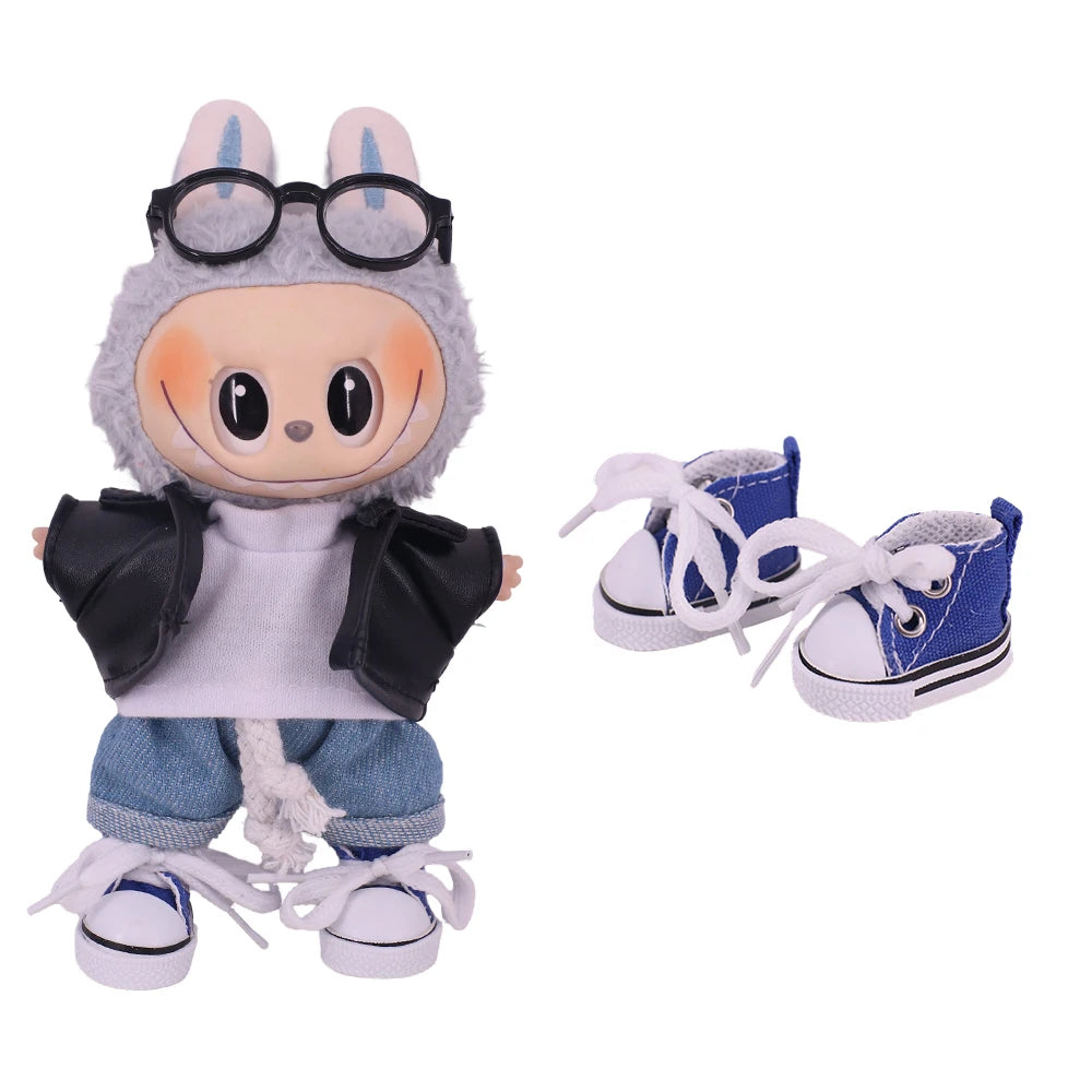 3.8cm Doll Canvas & Leather Shoes for 17cm Labubu Dolls – Cute Doll Clothes Accessories & Gift for Girls