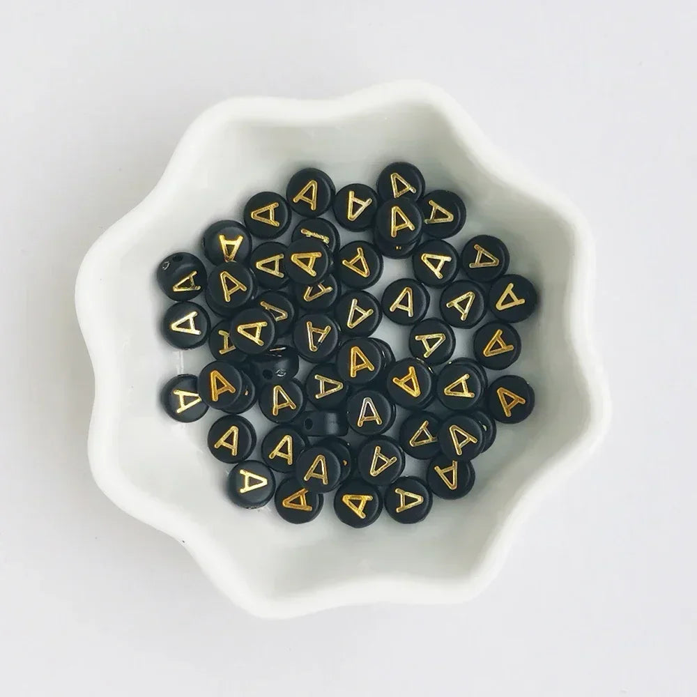 A-Z Alphabet Beads Set - 100-500pcs Black Gold Acrylic Letter Beads for DIY Jewelry Making Charm Bracelets Accessories
