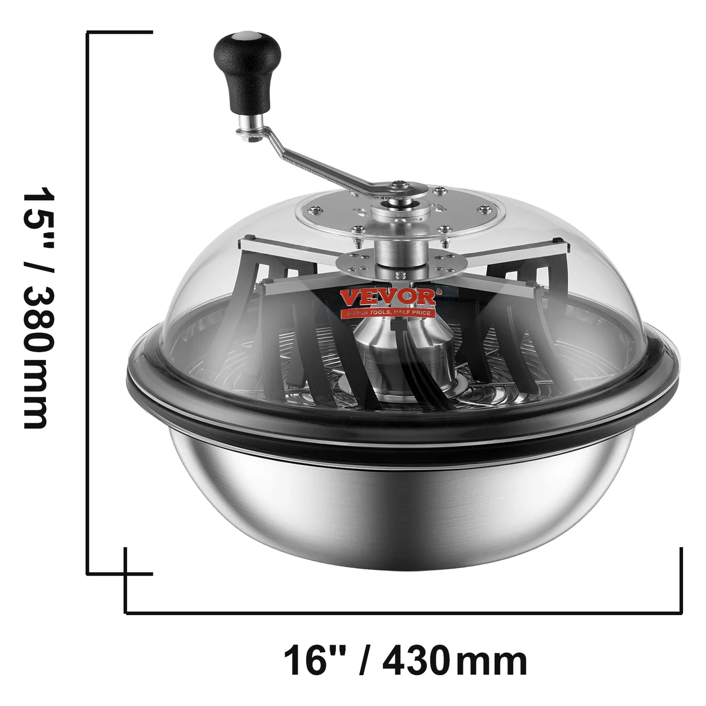 VEVOR 16/19/24 in Manual Leaf & Bud Bowl Trimmer — Stainless Steel Blades, Twist-Spin Cut, Clear Dome