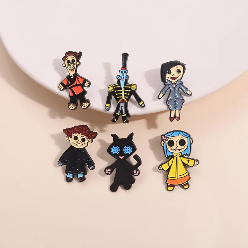 7-Piece Horror Film Coraline Metal Pin Set - Halloween Backpack Brooches & Collectible Gifts