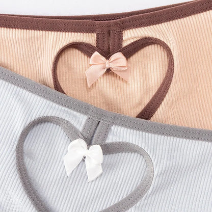Low Waist Ribbed Women’s Underwear - Breathable Color-Matching Hip Lift Bow Briefs