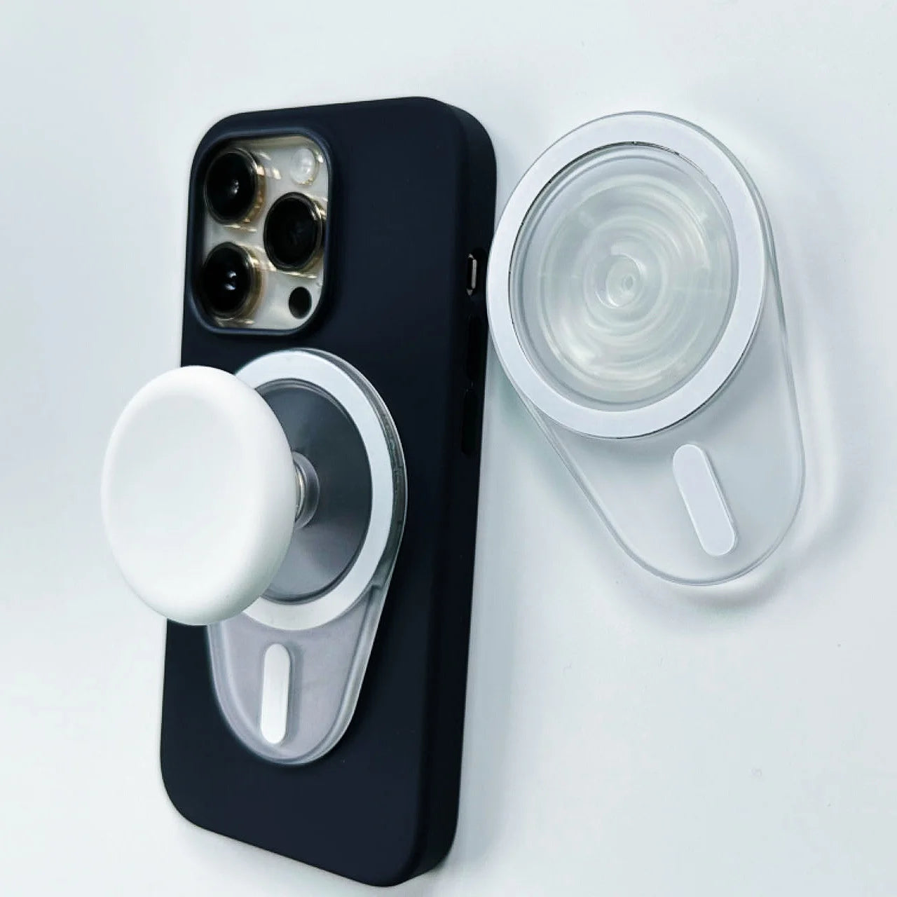 Oval Magnetic Silicone Phone Grip Holder: Finger Stand for iPhone 15, 14, 13, 12 - Foldable P-Socket Posket Grip Tok