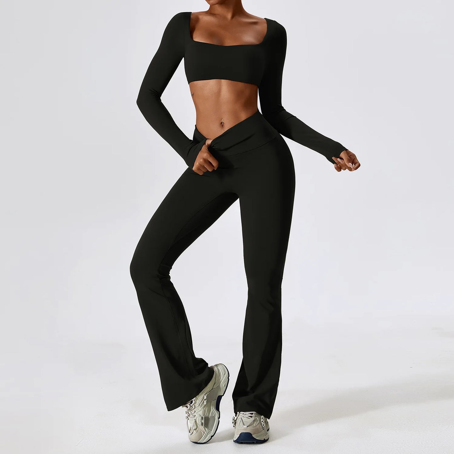 2PCS Seamless Women’s Yoga Set – Long Sleeve Crop Top & Leggings Workout Outfit, Athletic Gym Sportswear