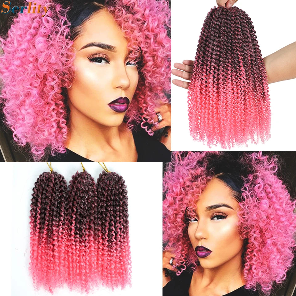 Kinky Curly Crochet Hair Extensions 8–12 Inch – Marlybob Jerry Curl Synthetic Afro Curly Hair, Short Passion Twist Braiding Crochet Hair for Women