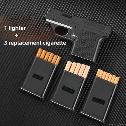 Gun Style Butane Lighter - Windproof Blue Flame Cigarette Holder Gift (No Gas)