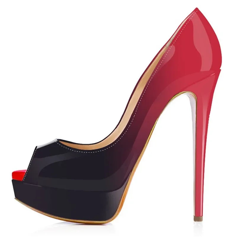 Women’s Sexy Platform Peep Toe Pumps – 14cm Stiletto Patent Leather High Heels for Party & Wedding
