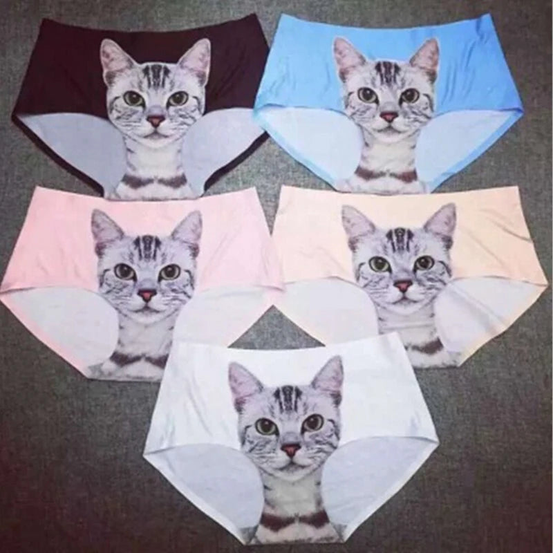 Women's Cat Print Briefs - Cute Meow Star Pattern Casual Underwear