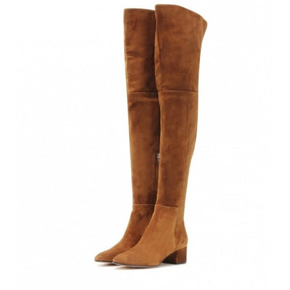 Women’s Over-the-Knee Winter Boots – Round Toe Mid Heel Faux Suede Black Fashion Shoes