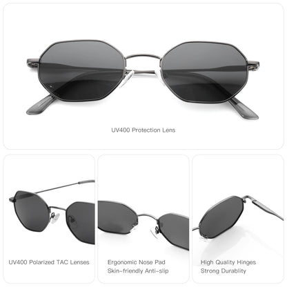ZENOTTIC Retro Small Polygon Polarized Sunglasses — Metal UV400 Anti-Glare Shades for Men & Women, Driving & Outdoor Eyewear