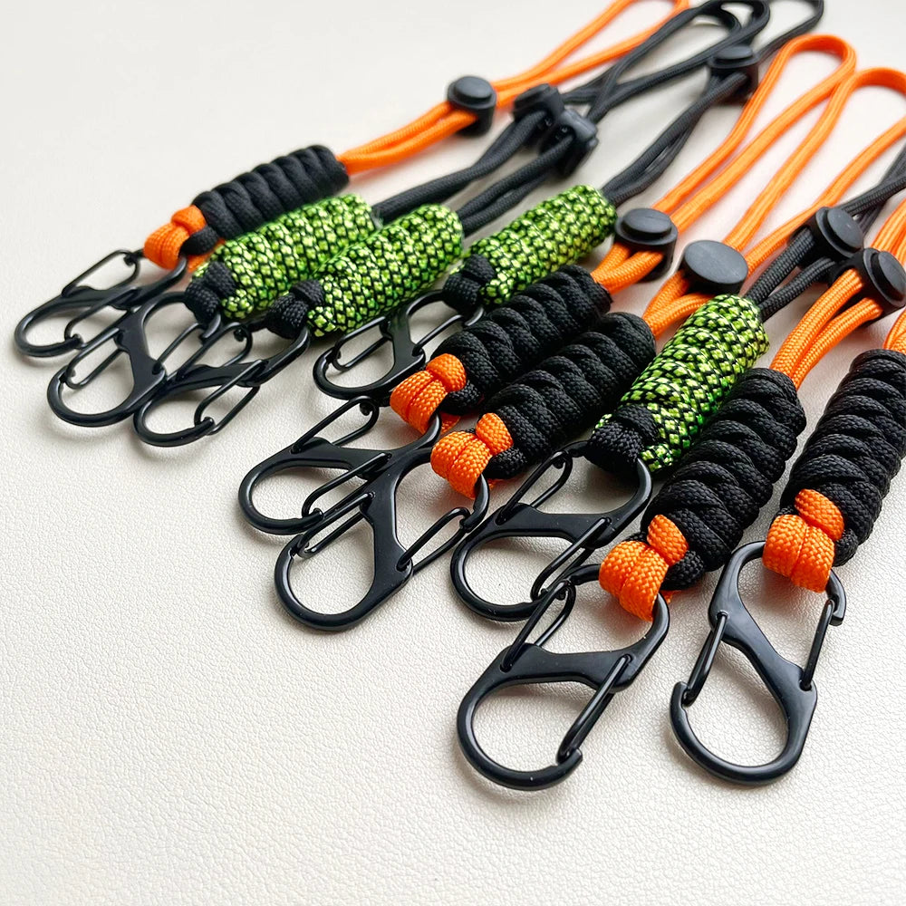 Woven Umbrella Rope Keychain - Outdoor Wrist Strap with Buckle for Car Keys & Gear