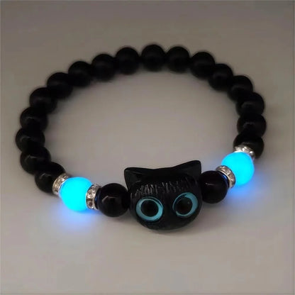 Luminous Cat Matching Bracelets for Couples | Glow-in-the-Dark Black & White Friendship Bangles | Cute Gift for Him & Her