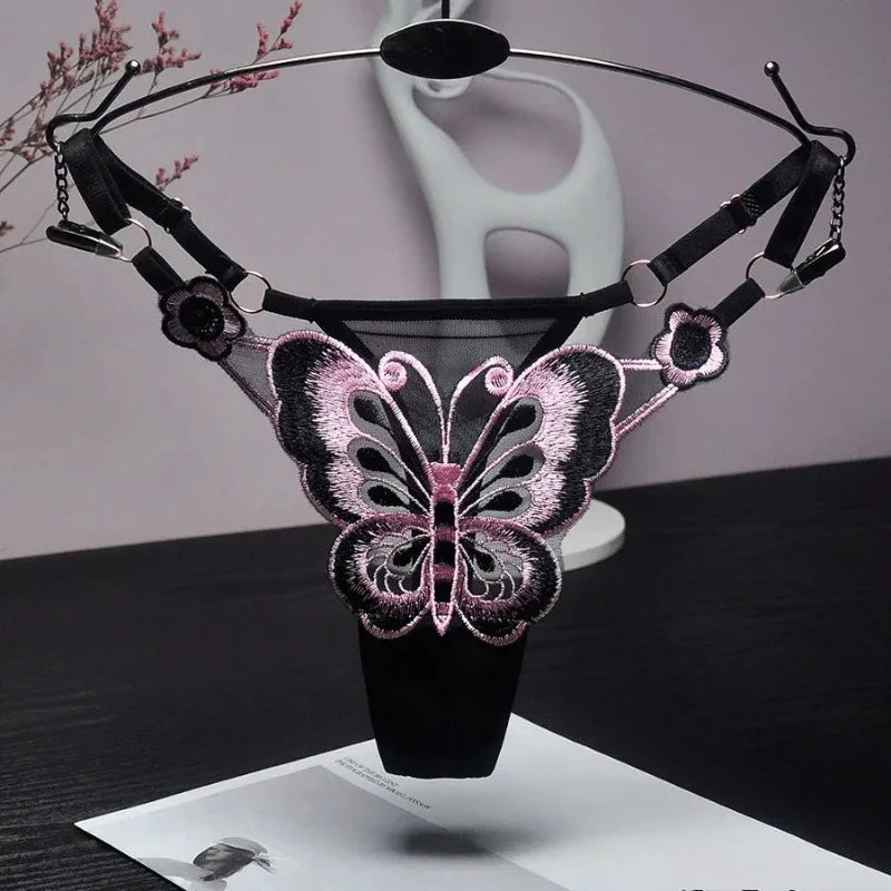 Sexy Lace Thong Women’s Butterfly Low Waist Panties - Sheer Mesh G-String Briefs