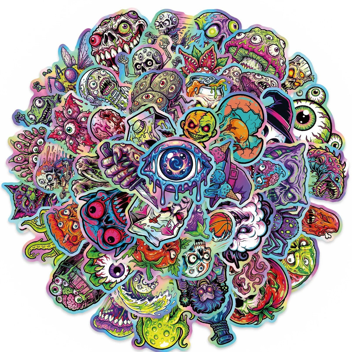 50pcs Horror Joker Skull Stickers - Waterproof Gothic Decals for Laptop, Phone, Motorcycle, Skateboard & More