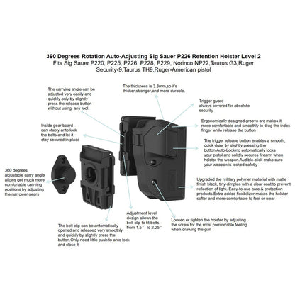 360° Rotating Tactical Holster - Universal Pistol Holder for Sig P320 SP2022 P226 Beretta PX4 Glock 17 19 23