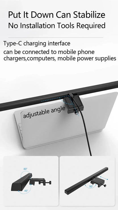 Eye-Care LED Desk Lamp 50cm – USB-Powered Screen Light Bar with Stepless Dimming for Reading & PC