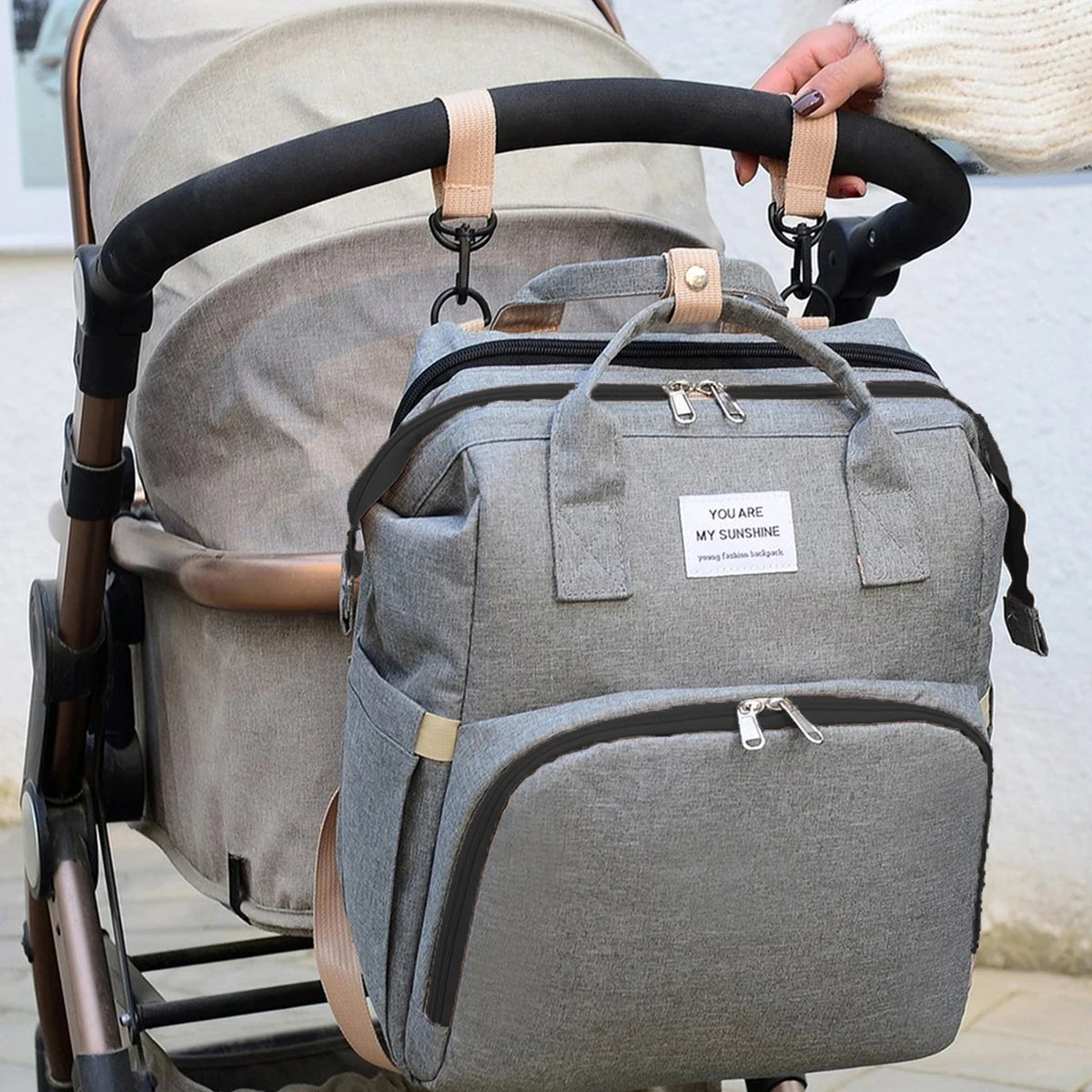 Foldable Bed Diaper Bag with Changing Station - Insulated Pocket, Large Capacity, Multifunctional Double Shoulder Mommy Bag