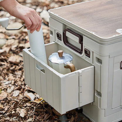 Folding Storage Box - Flat Outdoor Camping, Trunk Organizer & Gift Storage Box with Wooden Lid
