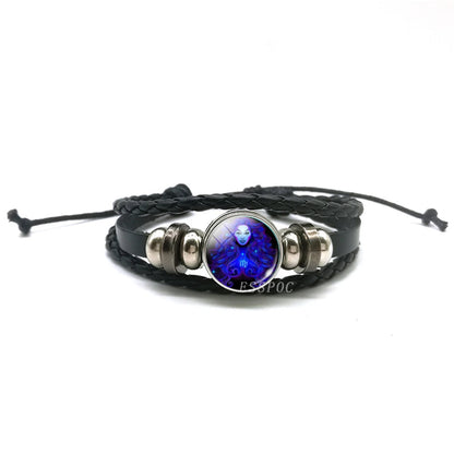 Men’s Zodiac Sign Leather Bracelet | 12 Constellation Black Braided Wrap | Punk Style Multilayer Bracelet for Birthday Gifts
