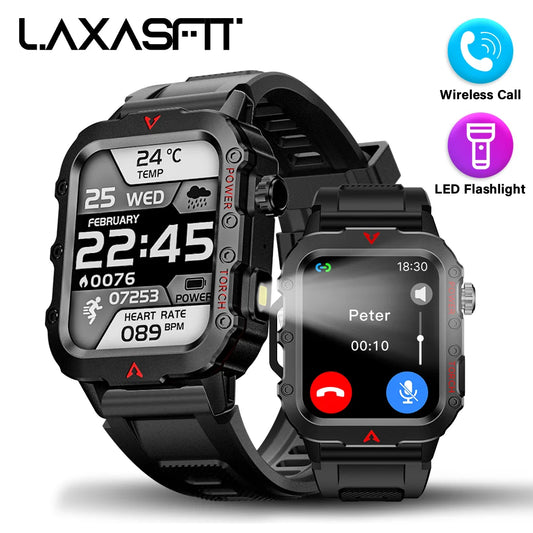 LAXASFIT Men’s Sports Smart Watch – 1.71" Screen, Blood Oxygen, Bluetooth Call, LED Flashlight, Multi-Sport Outdoor Watch