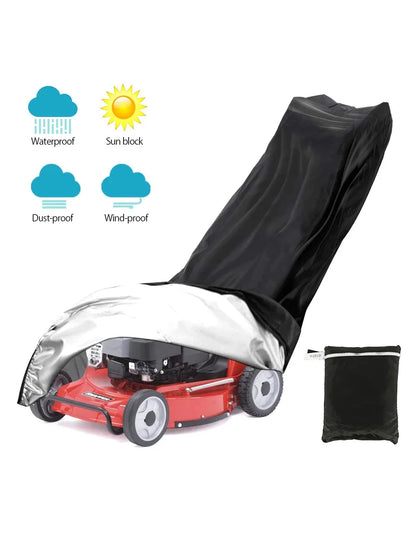 210D Outdoor Lawn Mower Cover - Waterproof UV-Resistant Oxford Cloth with Drawstring, Universal Black Protective Cover