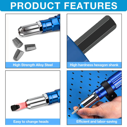 Electric Rivet Gun Kit – Portable 2.4mm-4.8mm Rivet Nut Tool with Drill Adapter, Wireless & Plug-in Home Riveting Set