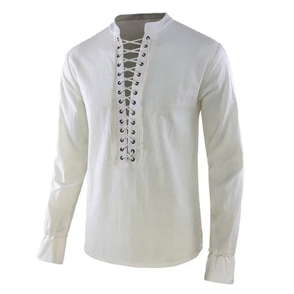 Men’s Renaissance Pirate Shirt – Medieval Viking Linen Long-Sleeve Top, Halloween Costume