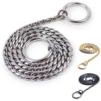 Gold, Black & Silver Dog Chain Collar – Heavy Link Copper-Plated Snake Choke Training & Show Slip Collar for Dogs