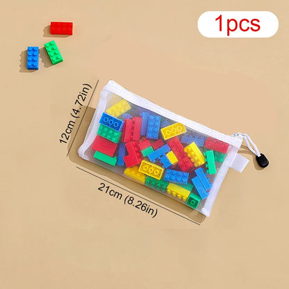 Children’s Puzzle & Building Block Storage Bag – Transparent Mesh Zipper Organizer for Toys, Cosmetics & Household Items
