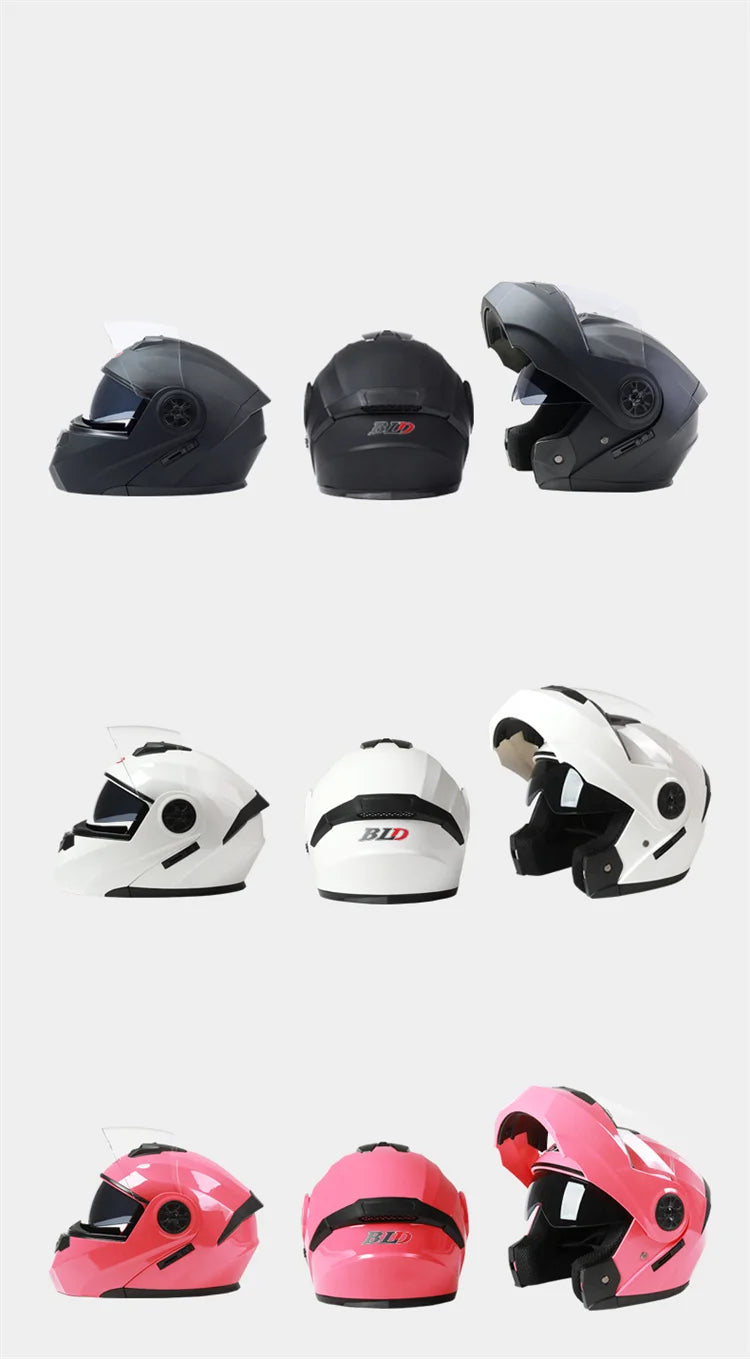 BLD Personalized Full Face Motorcycle Helmet – Dual Lens Modular Flip-Up Casco Moto for Men & Women