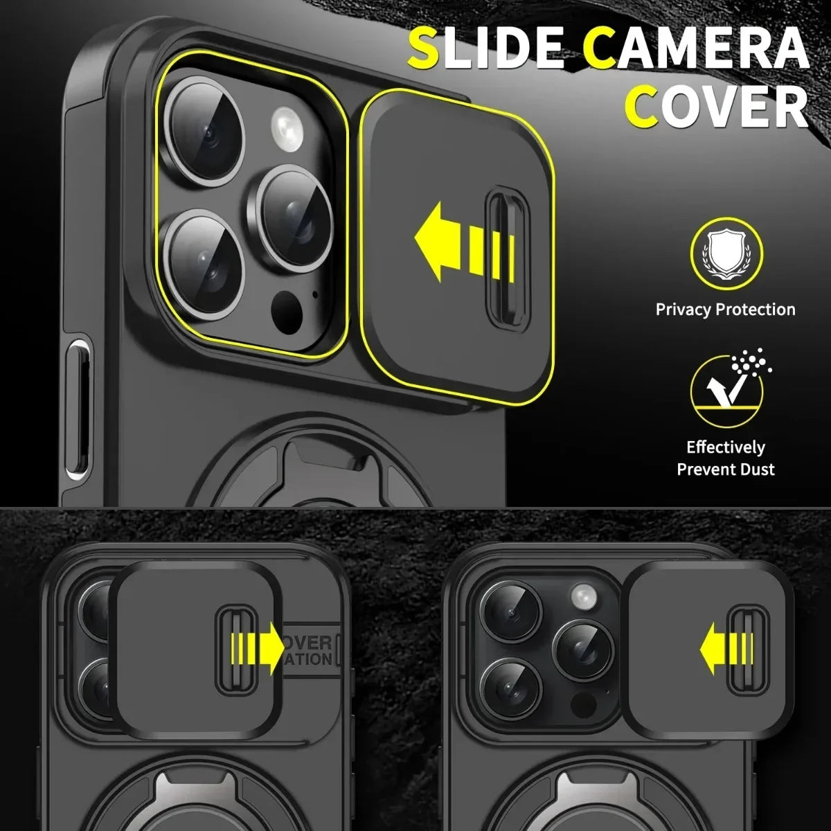Armor Magnetic iPhone Case with Lanyard – Shockproof Slide Camera Protection for iPhone 11-16 Pro Max