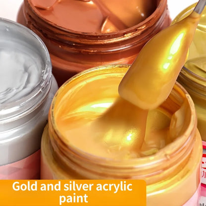 300ML/100ML Gold & Metallic Silver Acrylic Pigment – Pearlescent Bronze for Acrylic Painting, Xiajiaer Art Pigment