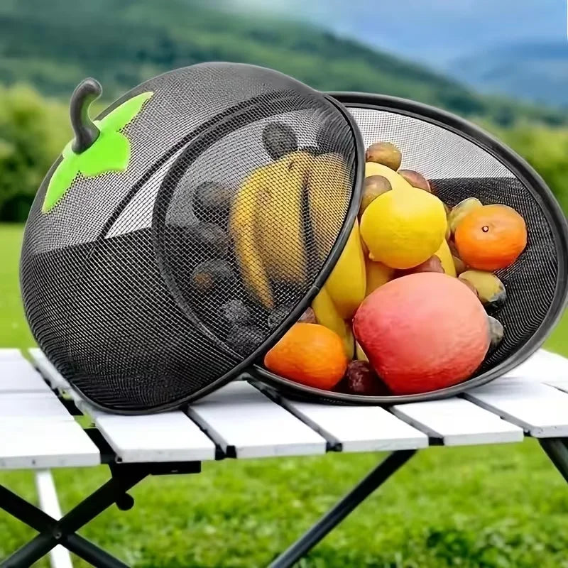 Metal Fruit Basket with Mesh Lid - Moisture Resistant Kitchen Storage Rack for Home & Outdoor