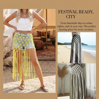Boho Macrame Waist Belt - Handwoven Tassel Fringe Belt for Dresses & Festivals
